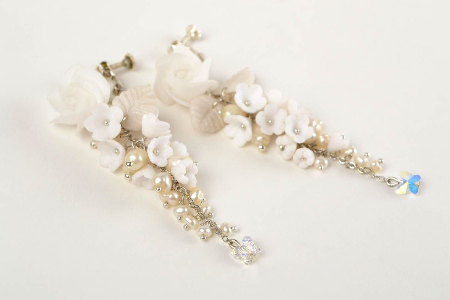 Handmade jewelry set flower hair comb dangling earrings wedding accessories photo 5