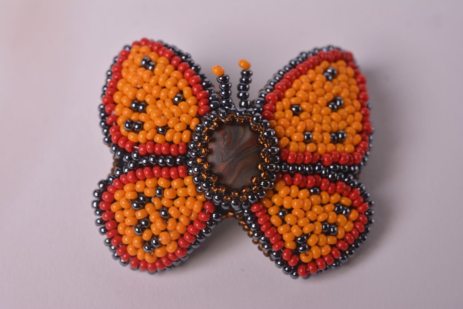 Grosse Bague papillon orange Bijou fait main cuir perles rocaille Cadeau femme photo 7