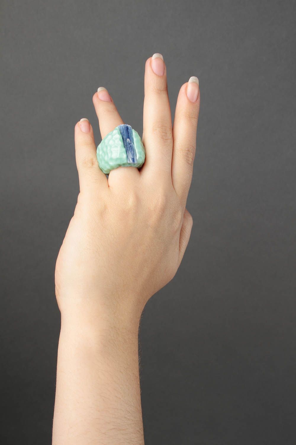 Handmade ring polymer clay jewelry ring gift mint ring handmade women jewelry photo 1