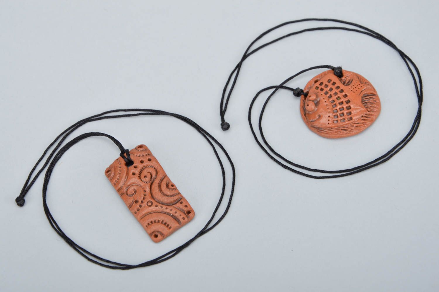 Handmade set of pendants 2 ceramic pendants stylish ethnic accessories photo 1