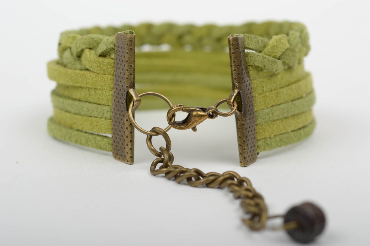 Широкий кожаный браслет ручной работы браслет на руку зеленый украшение из кожи фото 3