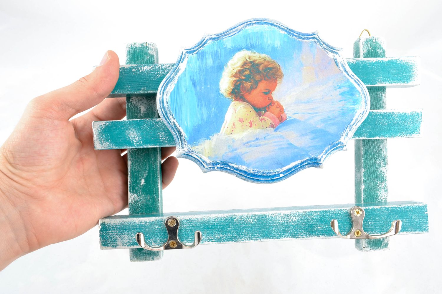 Вешалка для кухонных полотенец в романтическом стиле голубая фото 2