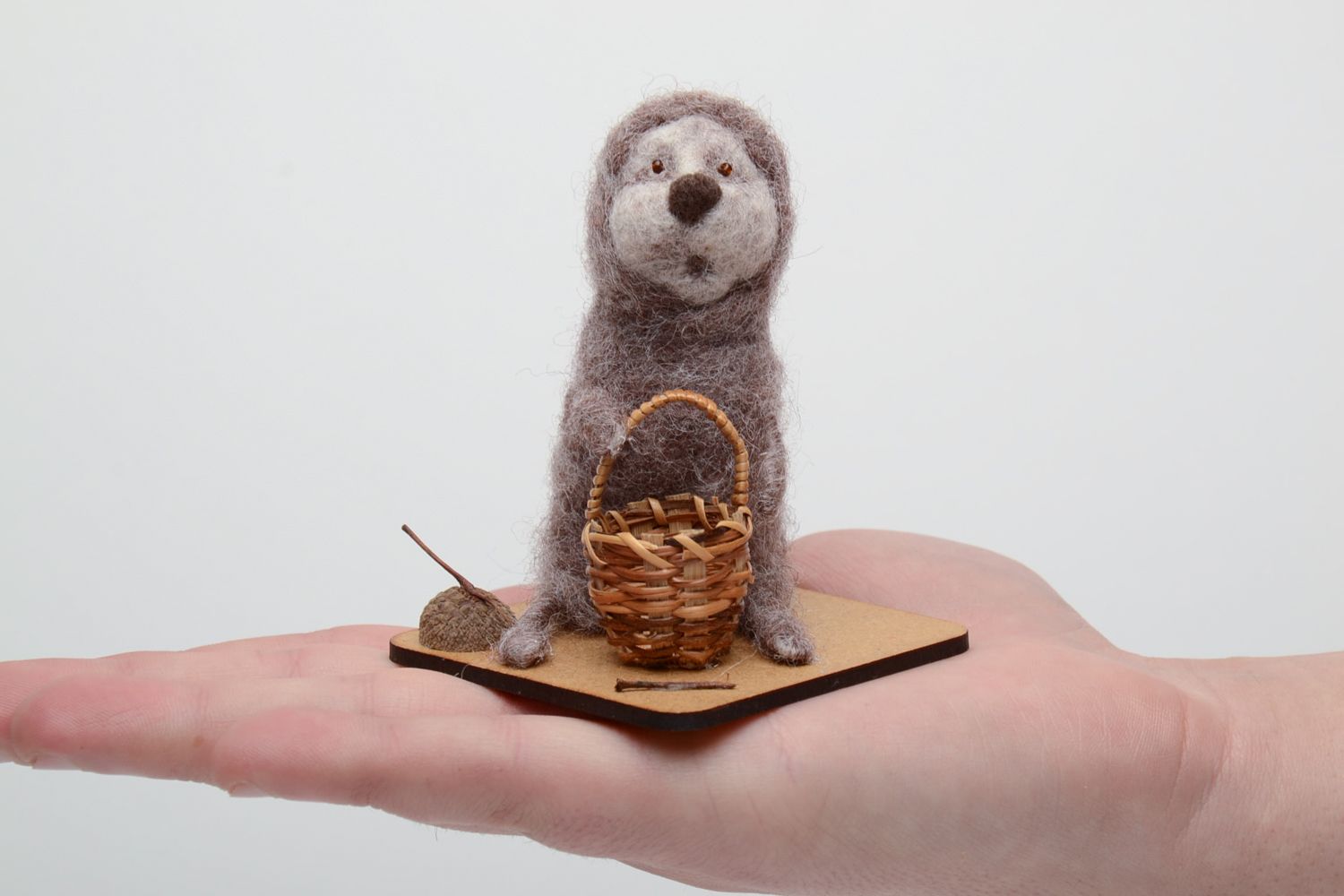 Handmade interior toy felted of wool Hedgehog photo 5