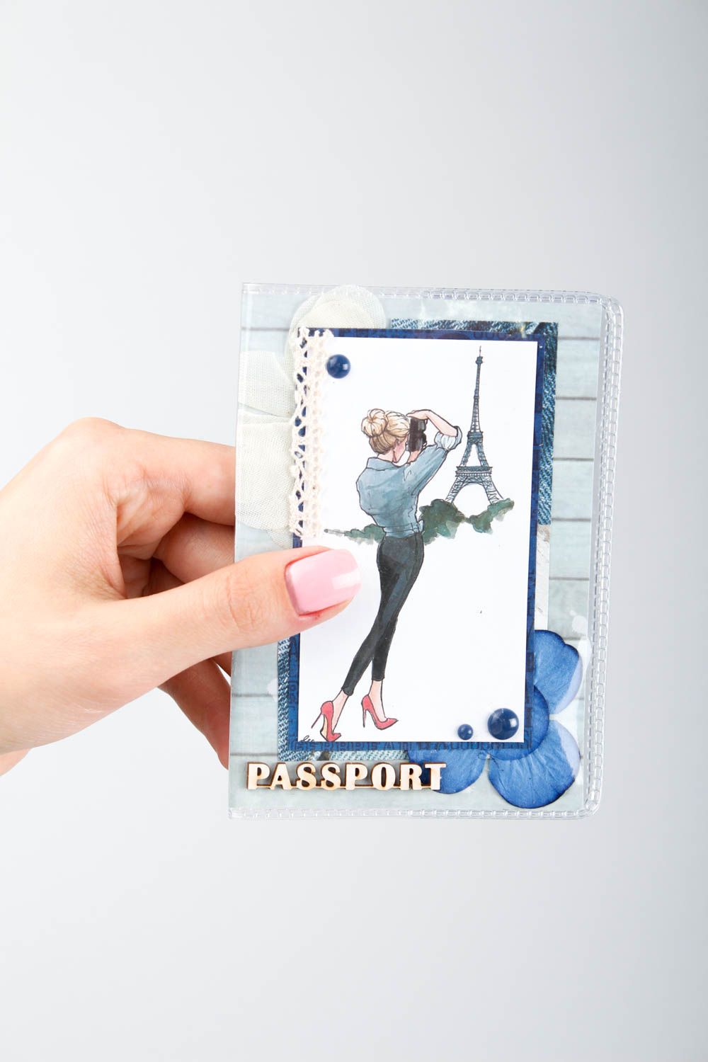Подарок подруге ручной работы оригинальный подарок обложка на паспорт синяя фото 2