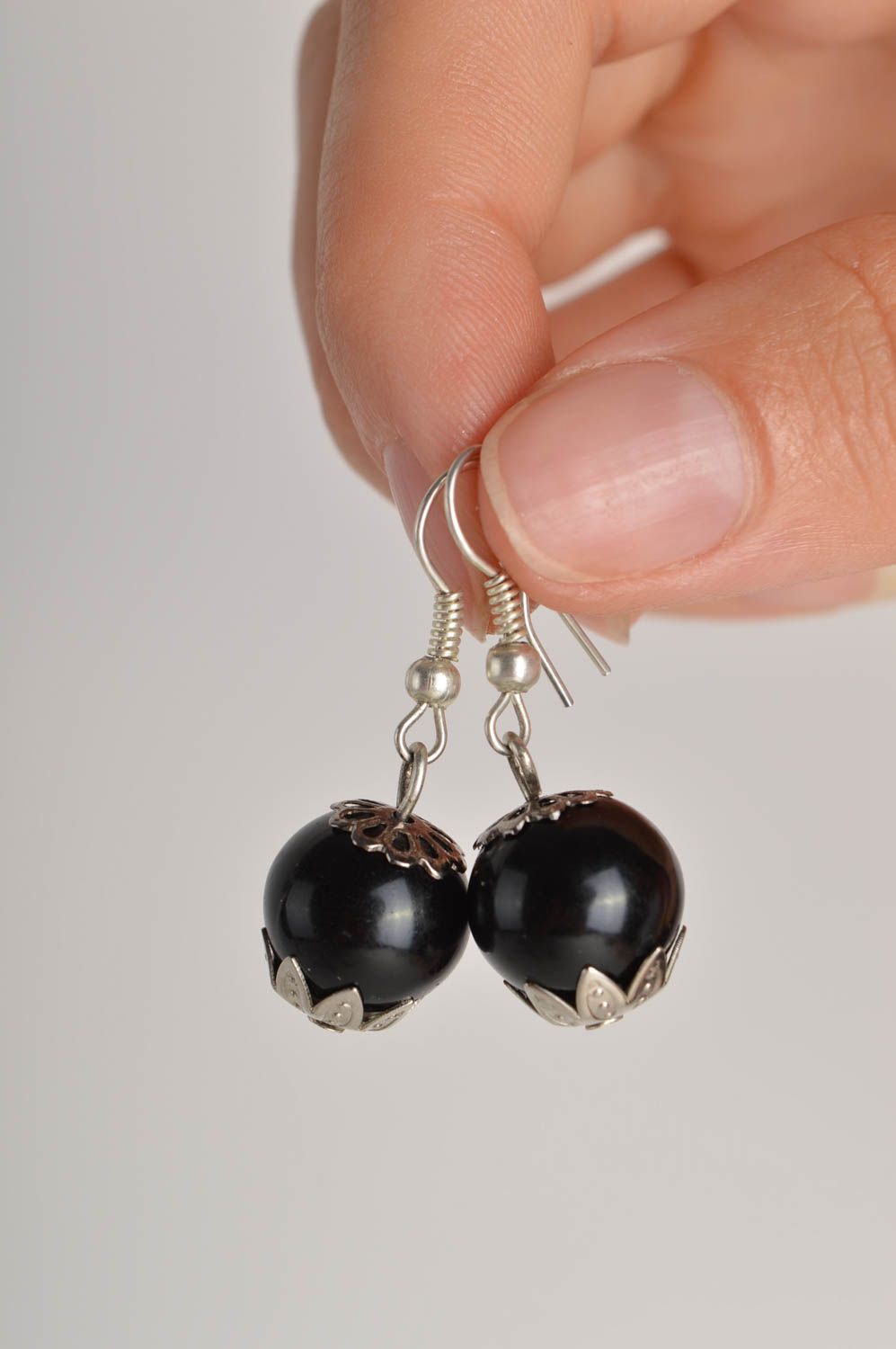 Handmade unusual beaded earrings elegant black earrings female jewelry photo 5
