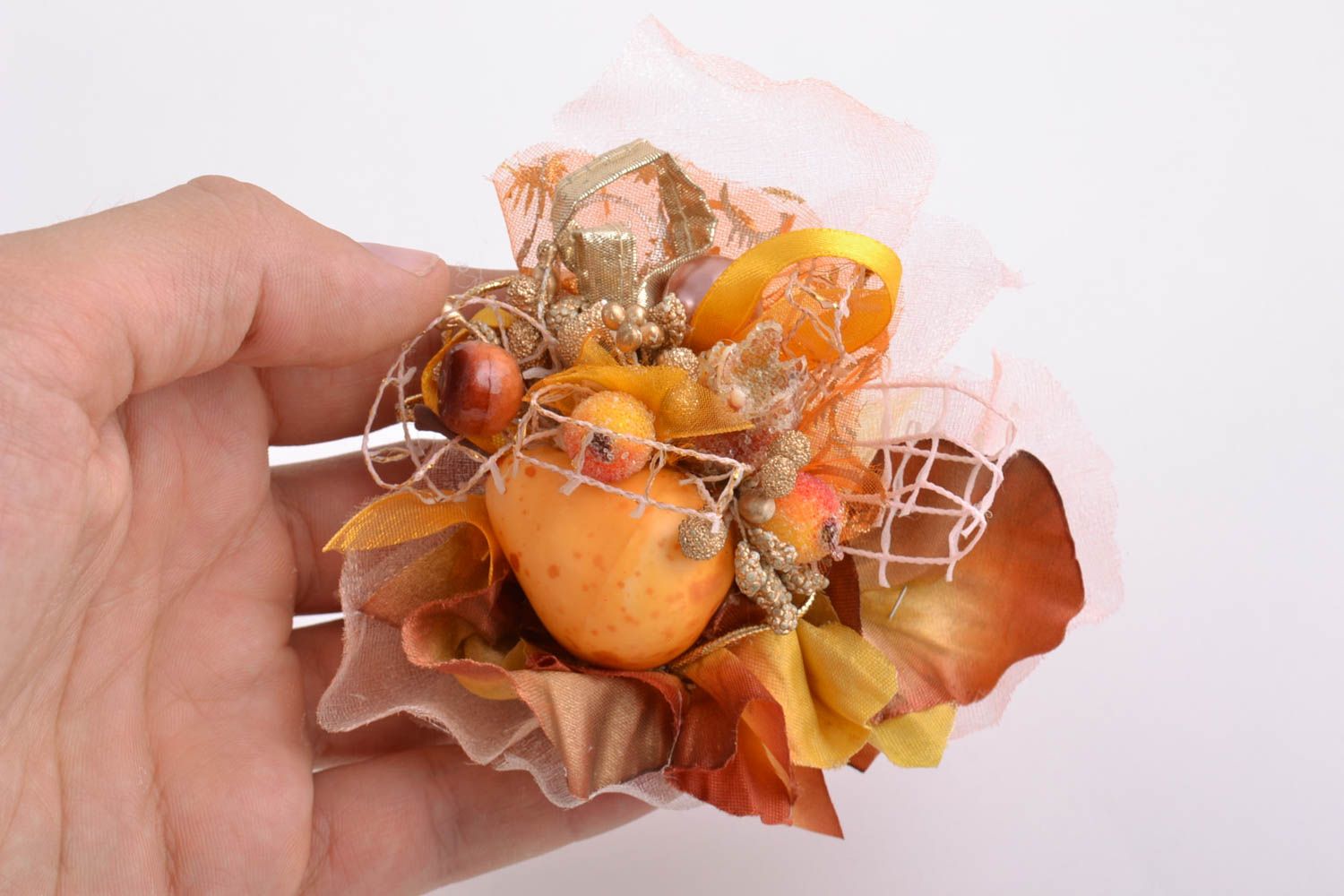 Handmade decorative berries for DIY hair clip or brooch in autumn color palette photo 2