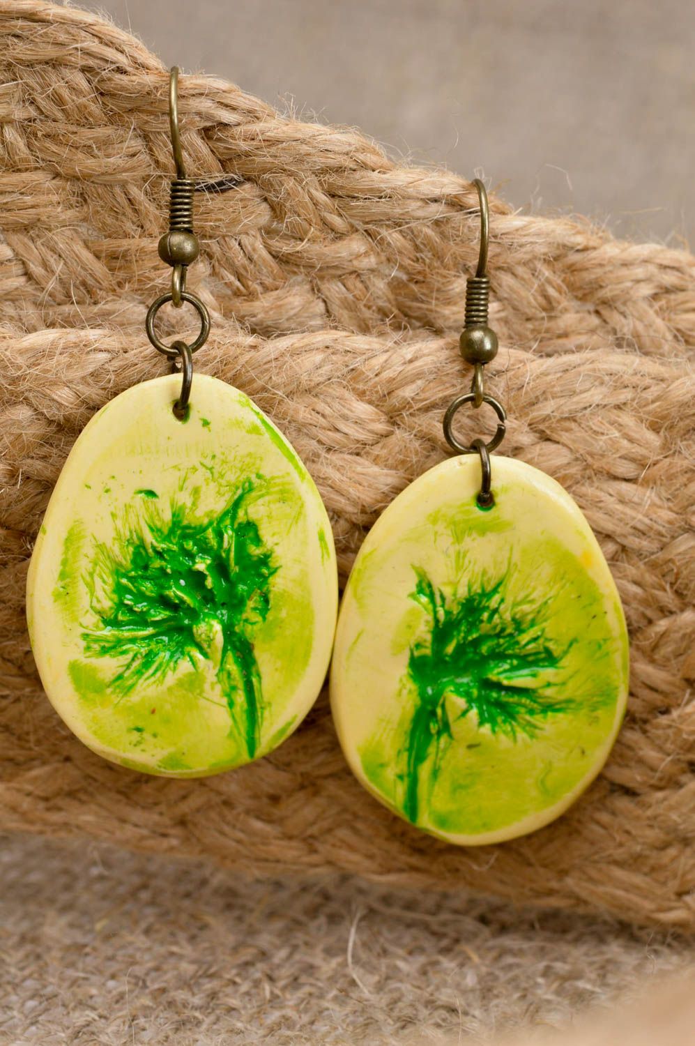Handmade polymer clay earrings bright designer accessory earrings with charms photo 1
