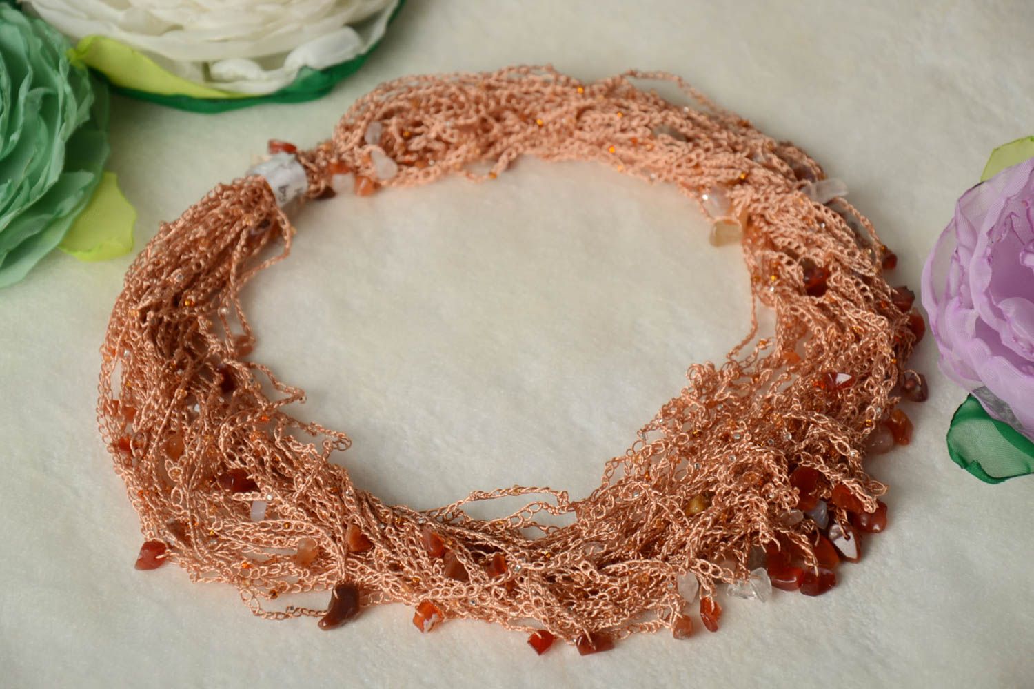 Beautiful handmade crochet necklace beaded necklace handmade accessories photo 1