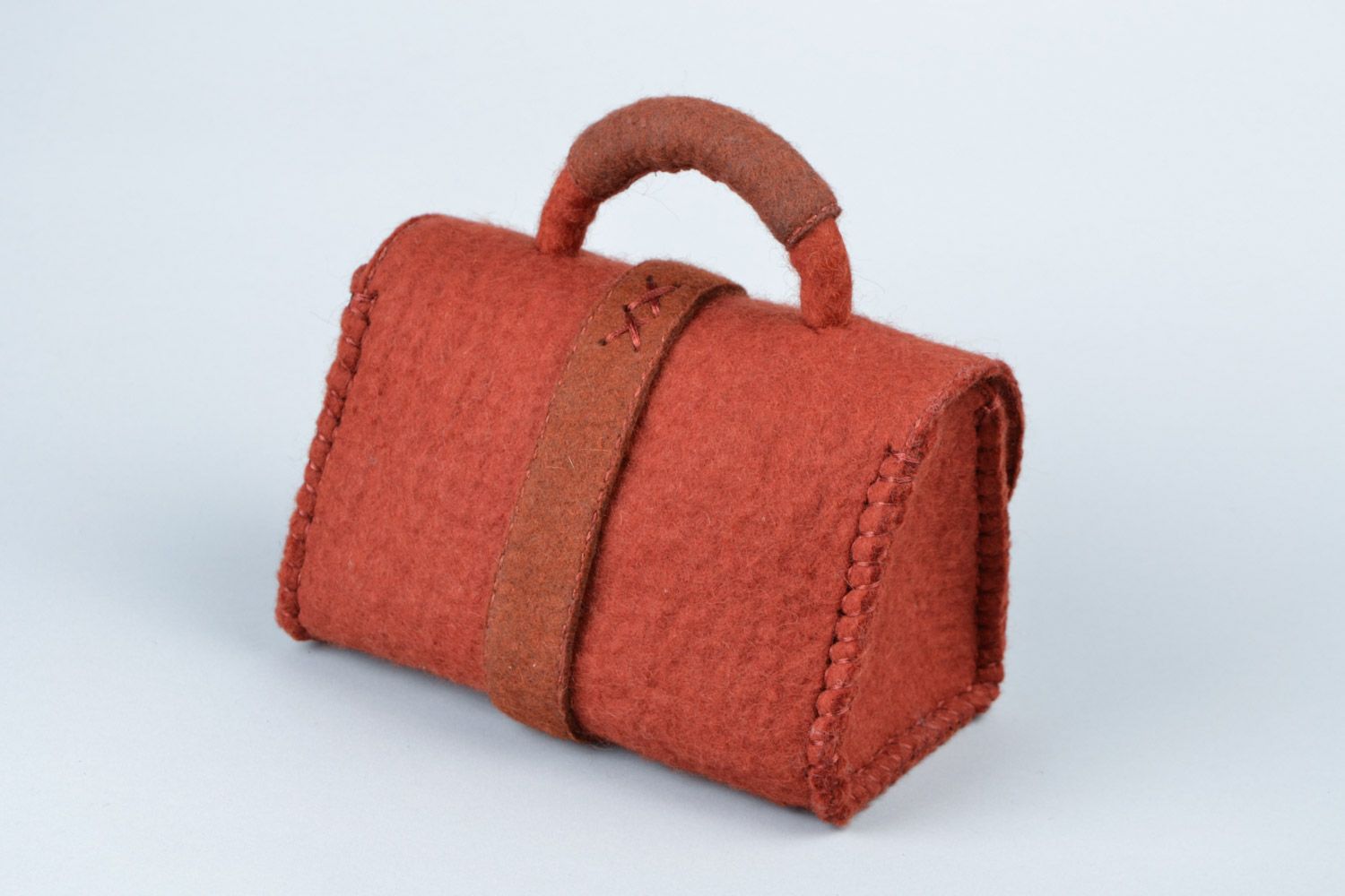 Handmade small satchel bag of brown color felted of wool for women photo 5