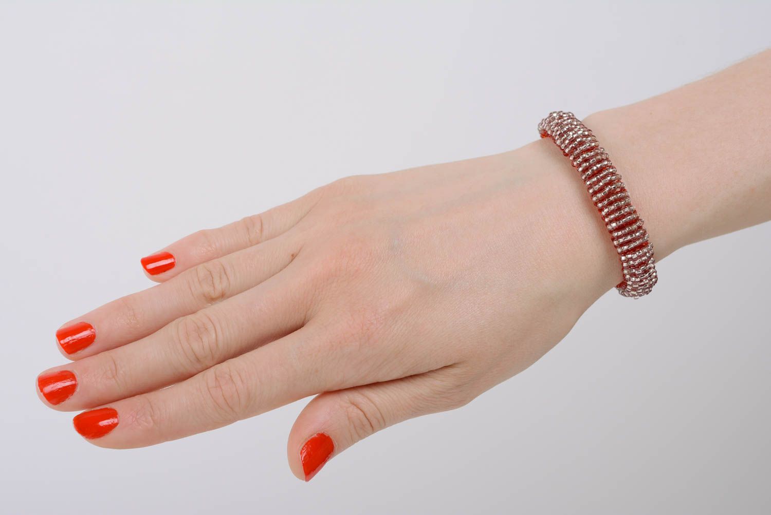 Beaded handmade bracelet in orange color beautiful everyday fashion accessory photo 2