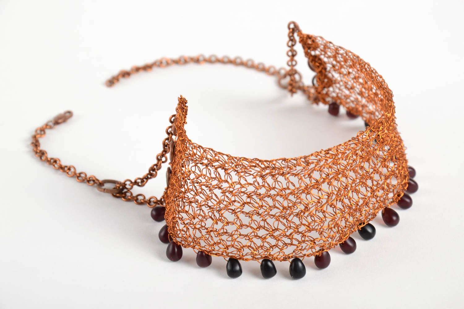 Handmade Collier Halskette Mode Schmuck Damen Armband aus Kupfer mit Steinen foto 4