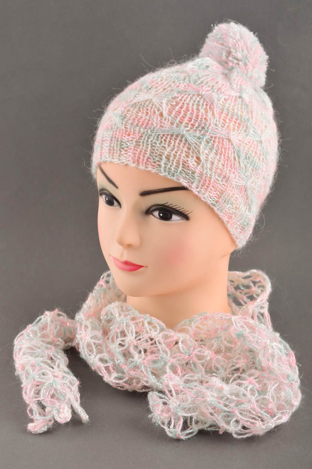 Bonnet rose Écharpe fait main Accessoire enfant tricot design Vêtement enfant photo 1