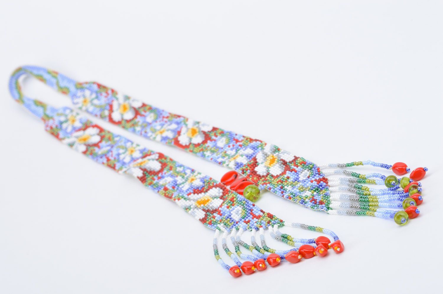 Цветочный гердан из чешского бисера ручной работы оригинальный для девушки фото 2