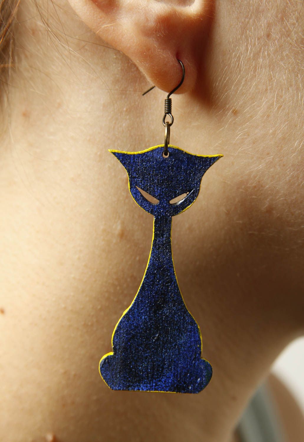 Handgefertigt Holz Ohrringe Damen Schmuck Ohrringe Katze modisch schön  foto 2