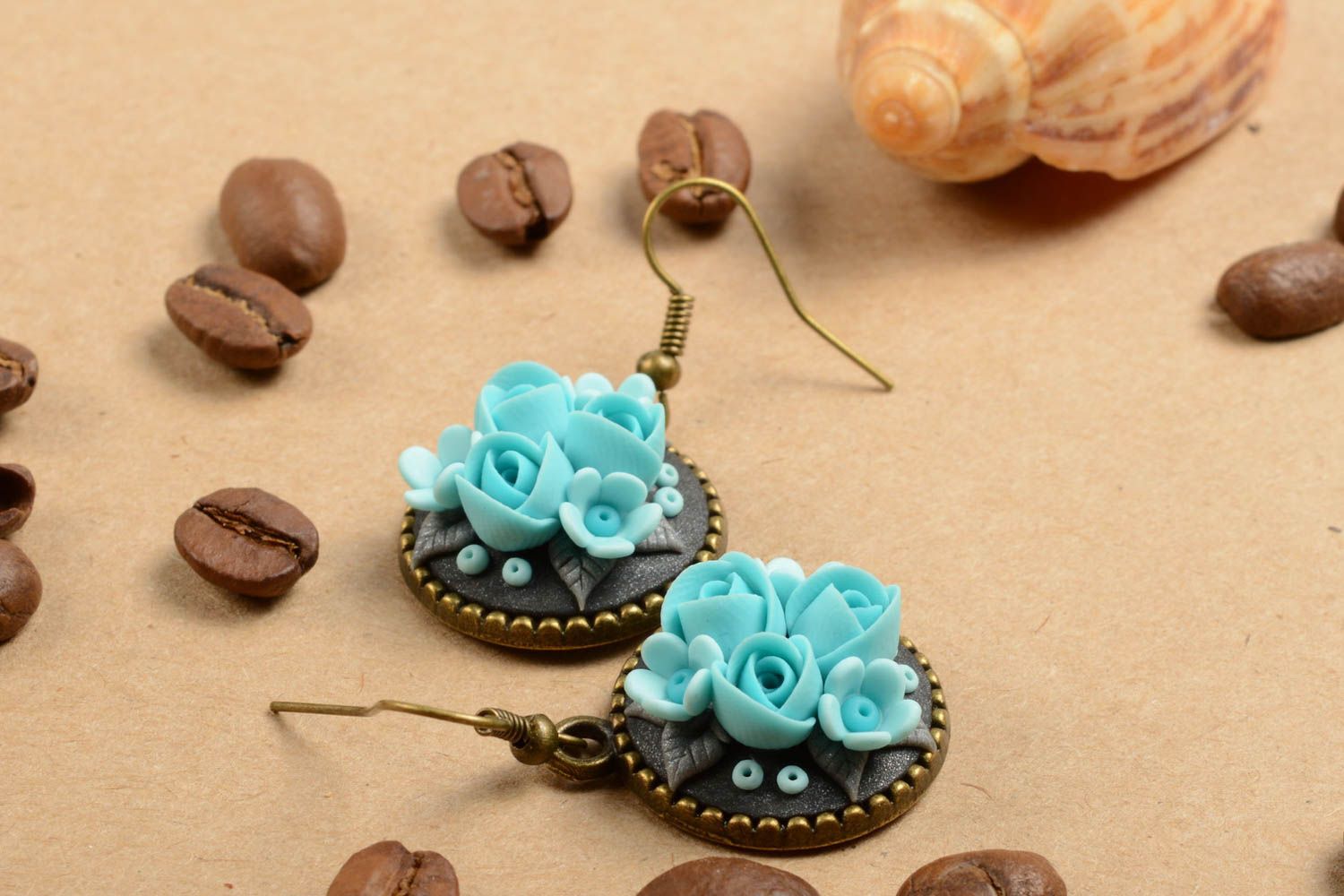 Handmade blaue Blumen Ohrringe Polymer Schmuck Accessoire für Frauen Vintage foto 1