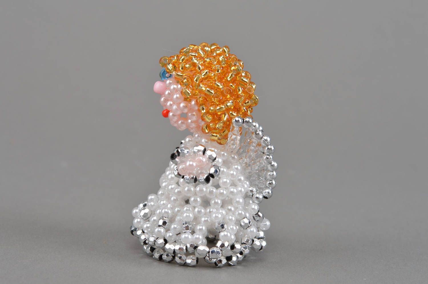 Beautiful small handmade designer beaded figurine of angel in white dress photo 4