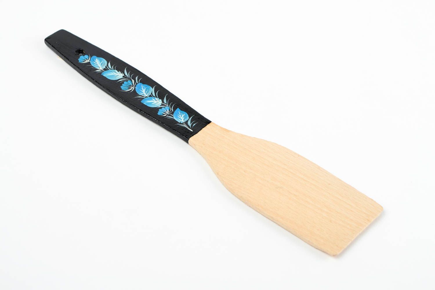 Spatule en bois fait main Déco cuisine noir bleu ciel Cadeau femme ethnique photo 5