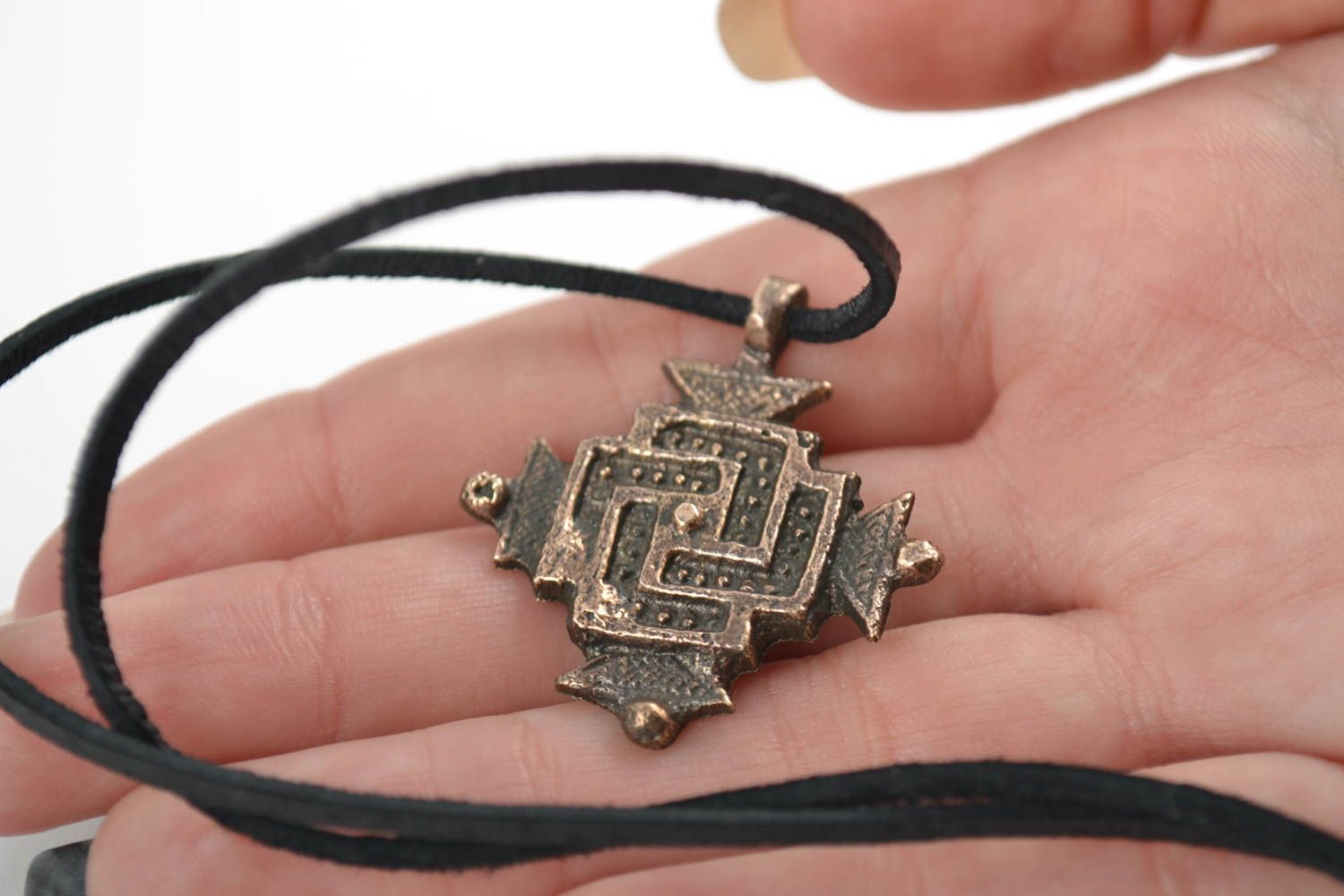 Small next to skin handmade cross pendant cast of bronze present for believer photo 5