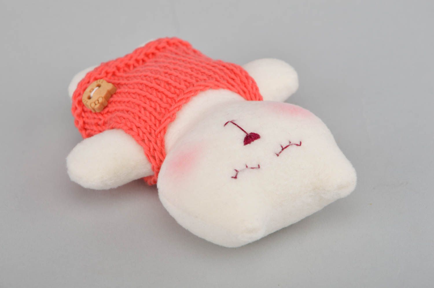 Chat en tissu fait main en robe tricotée jouet original mignon pour enfant photo 3