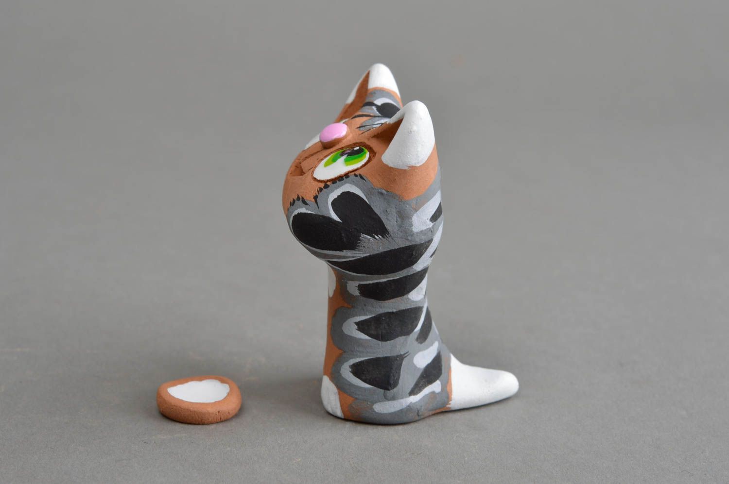 Handmade Deko Figur Keramik Katze mit Schüssel Wohnzimmer Deko Haus Deko foto 3