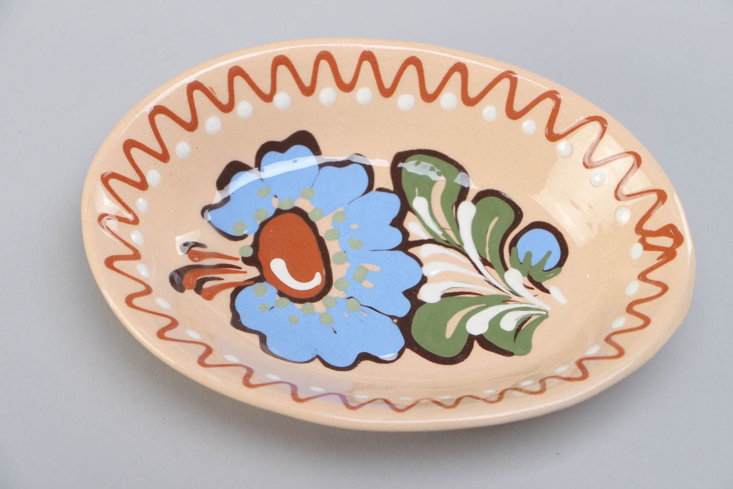 Handmade decorative ceramic bowl painted with glaze for first and second courses photo 3