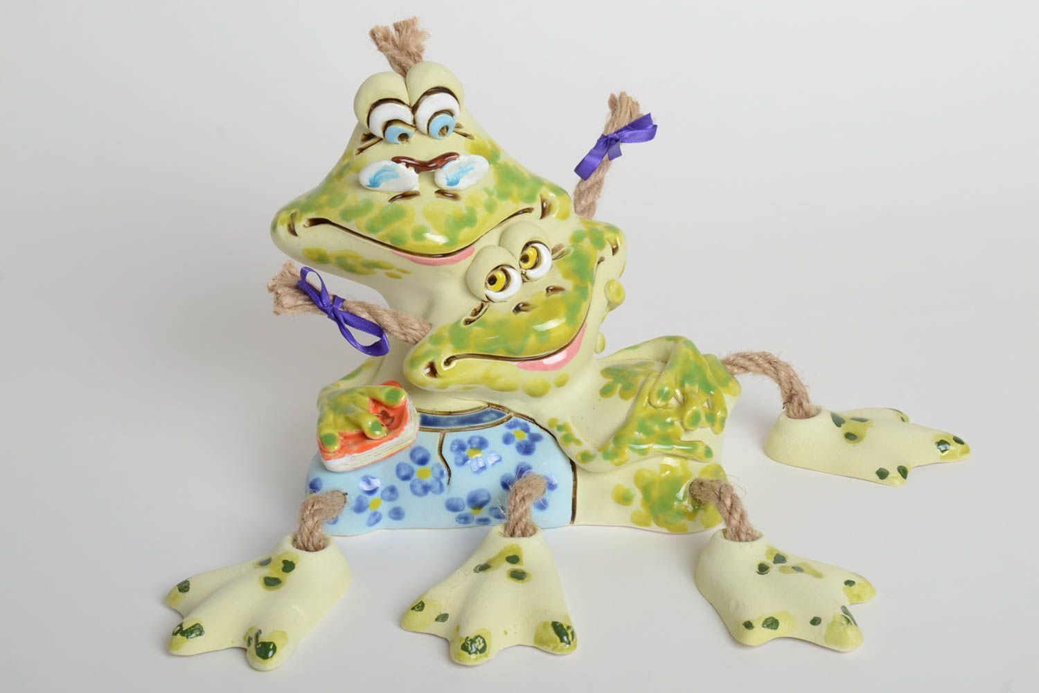 Tirelire enfant Figurine animal faite main grenouilles céramique Cadeau original photo 2