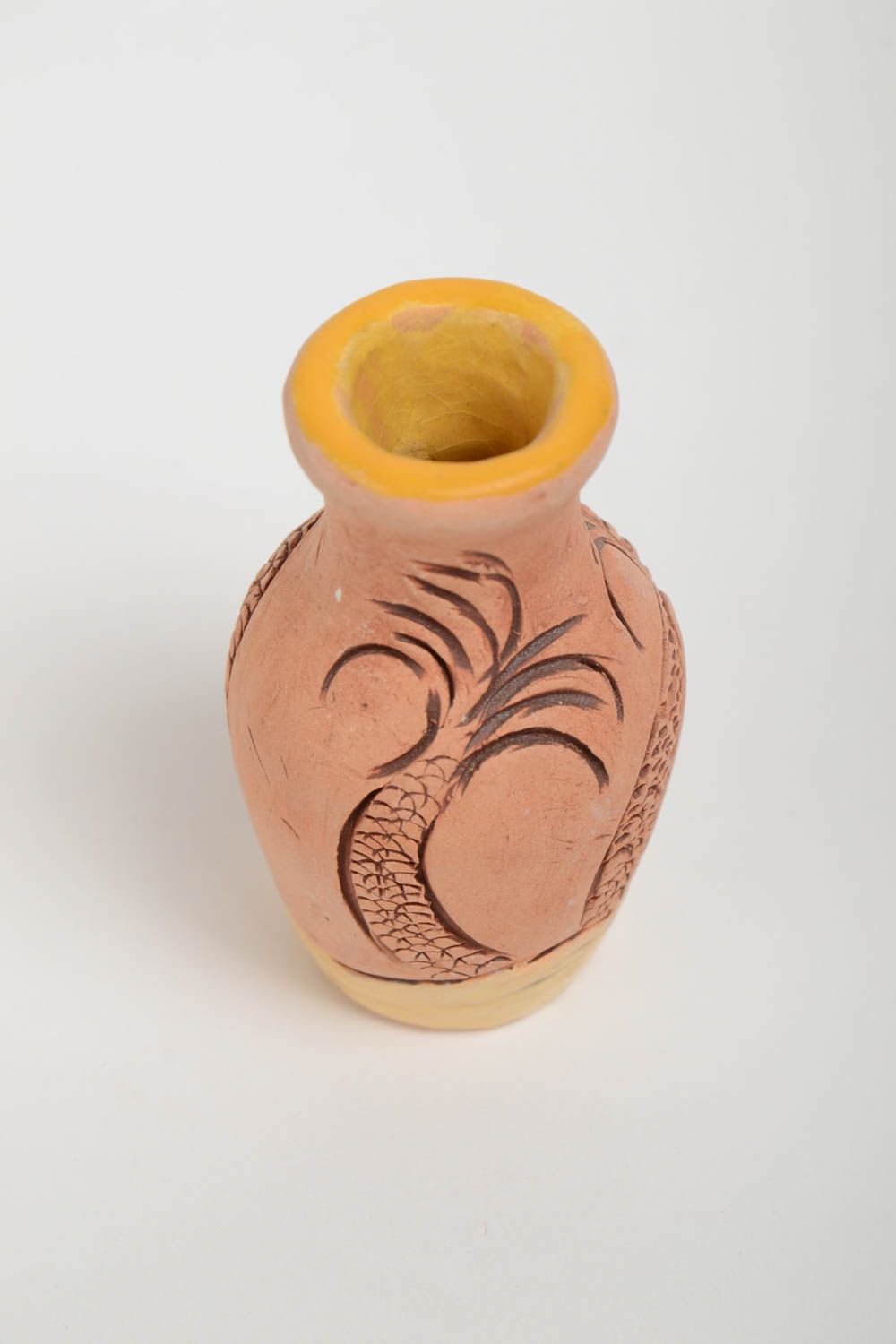 Jarro decorativo artesanal de cerámica pintado con pigmentos pequeño adorno  foto 5