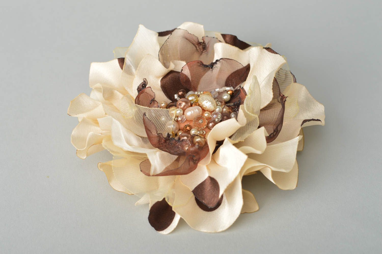 Modeschmuck Brosche handmade Blumen Haarspange Schmuck Brosche beige braun foto 3