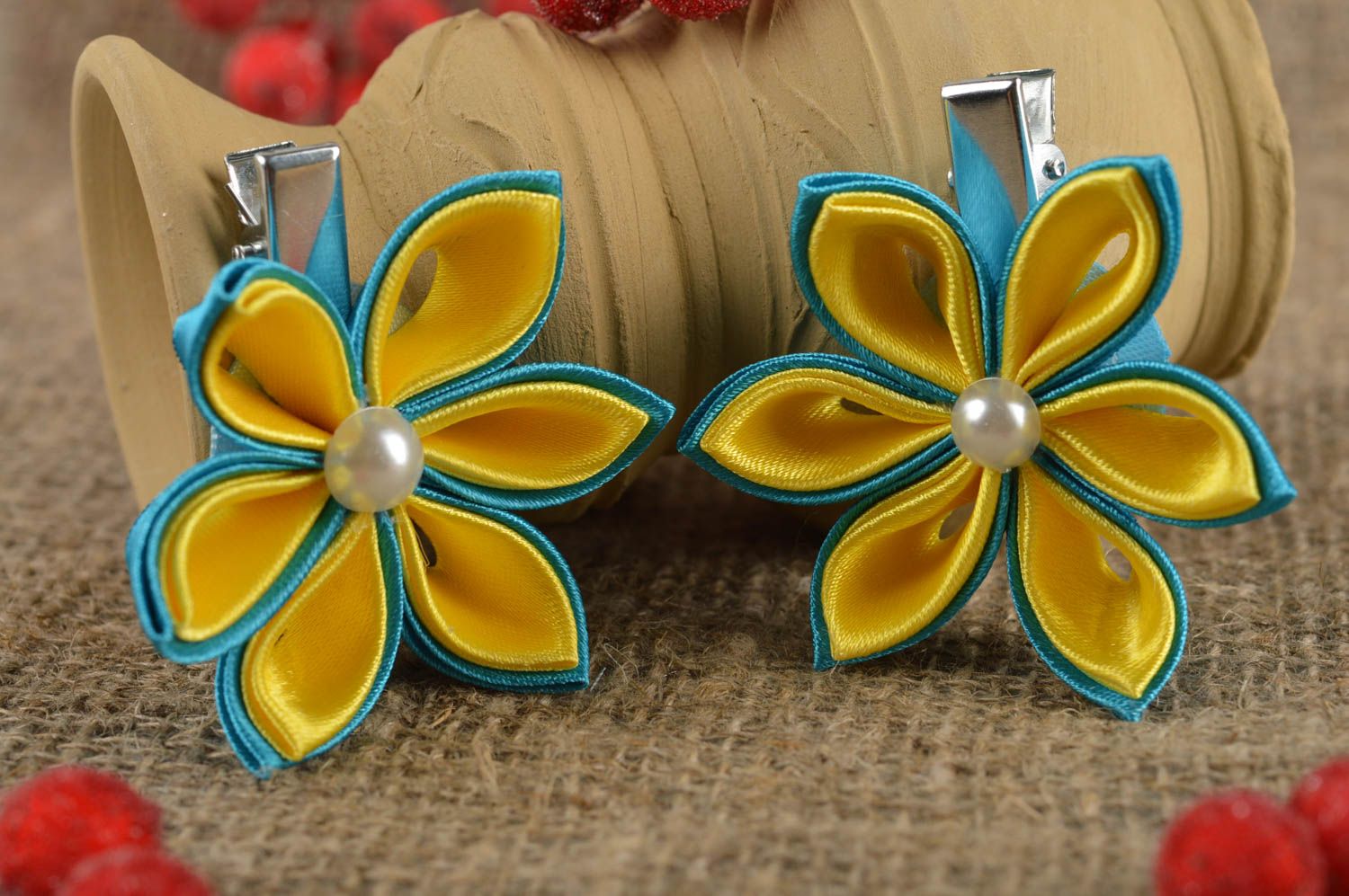 Stylish handmade flower barrettes hair clip 2 pieces elegant hair fashion trends photo 1