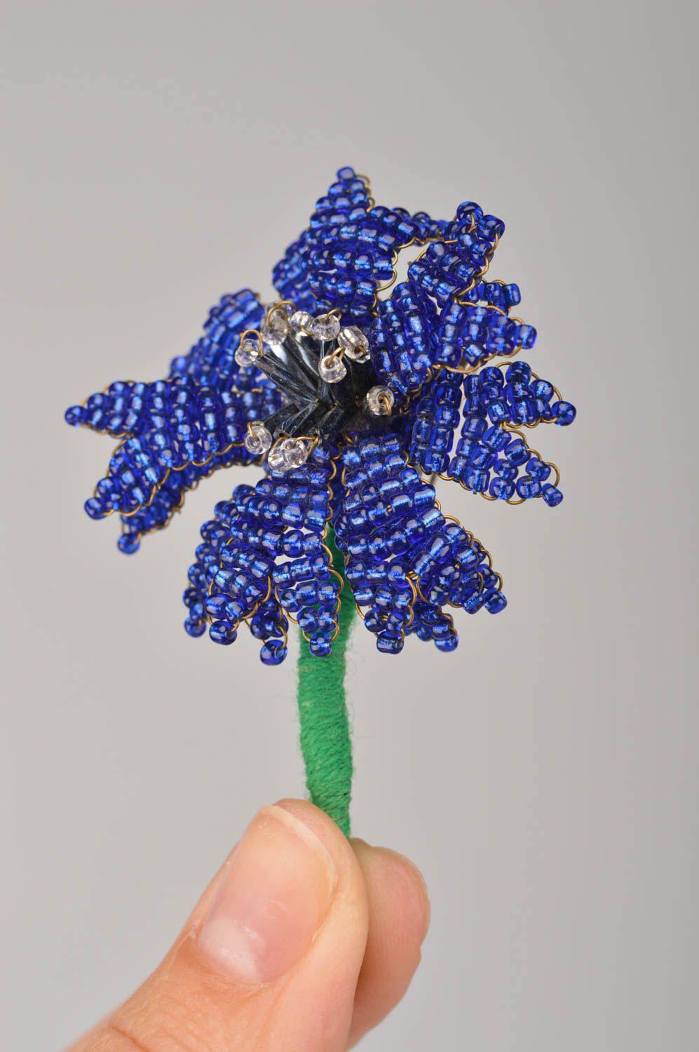 Broche fleur en perles de rocaille bleu-vert originale belle faite main photo 2