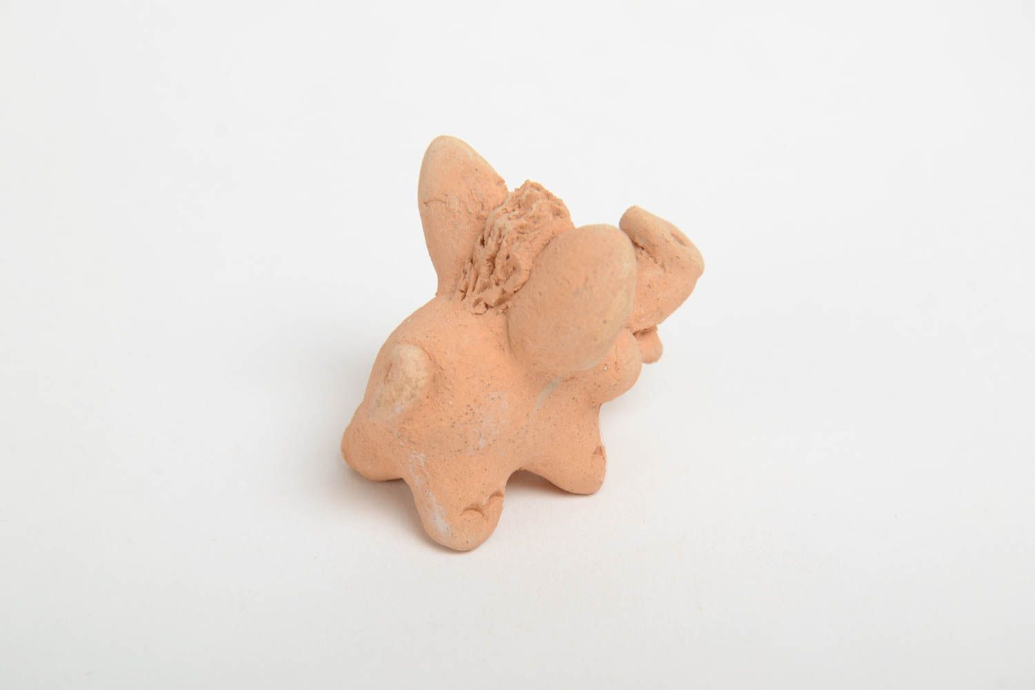 Handmade tiny funny animal figurine molded of pottery clay pig for table decor photo 3