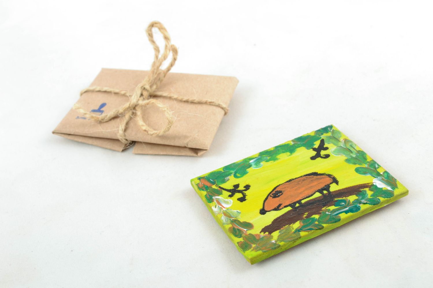 Painted fridge magnet Pig in Forest photo 1