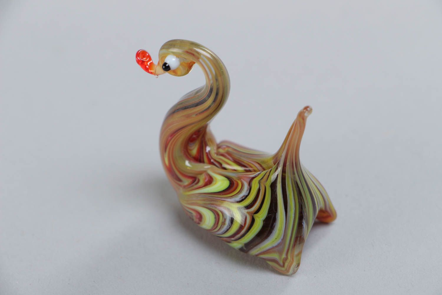 Figura de cristal artesanal lampwork cisne marrón en miniatura foto 3