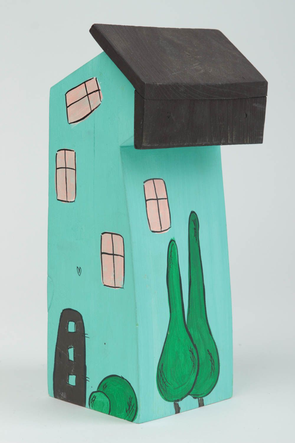 Maisonnette en bois fait main Petite statuette bleu clair Déco intérieur photo 2