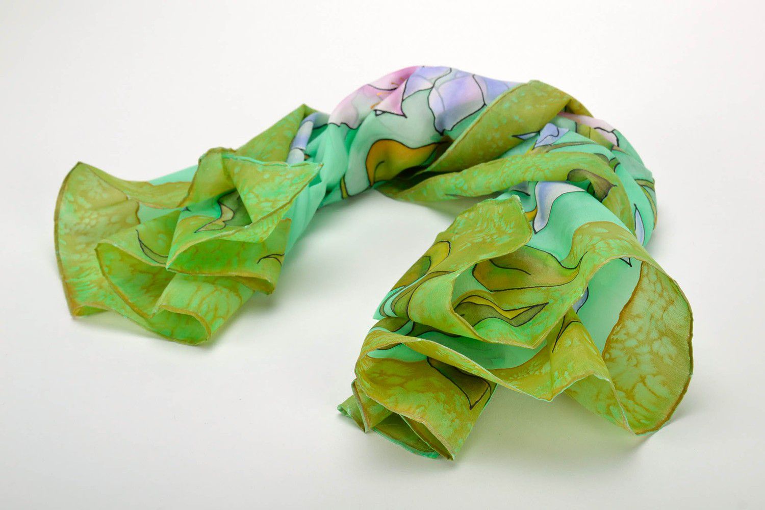 Шелковый платок зеленый фото 3
