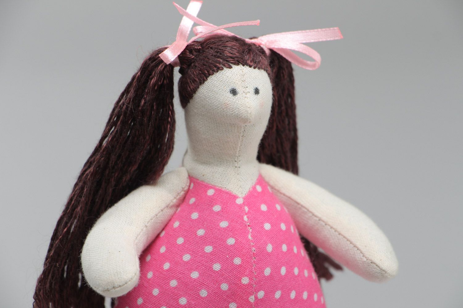 Handmade soft toy sewn of cotton and satin Cute Girl in pink swimming suit photo 3
