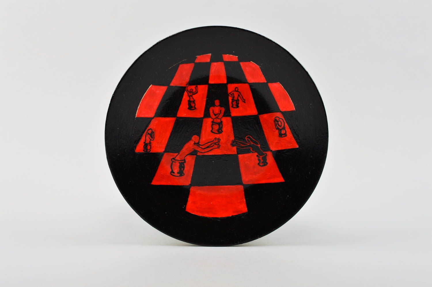 Расписная тарелка ручной работы глиняная посуда керамическая тарелка Шахматы фото 2