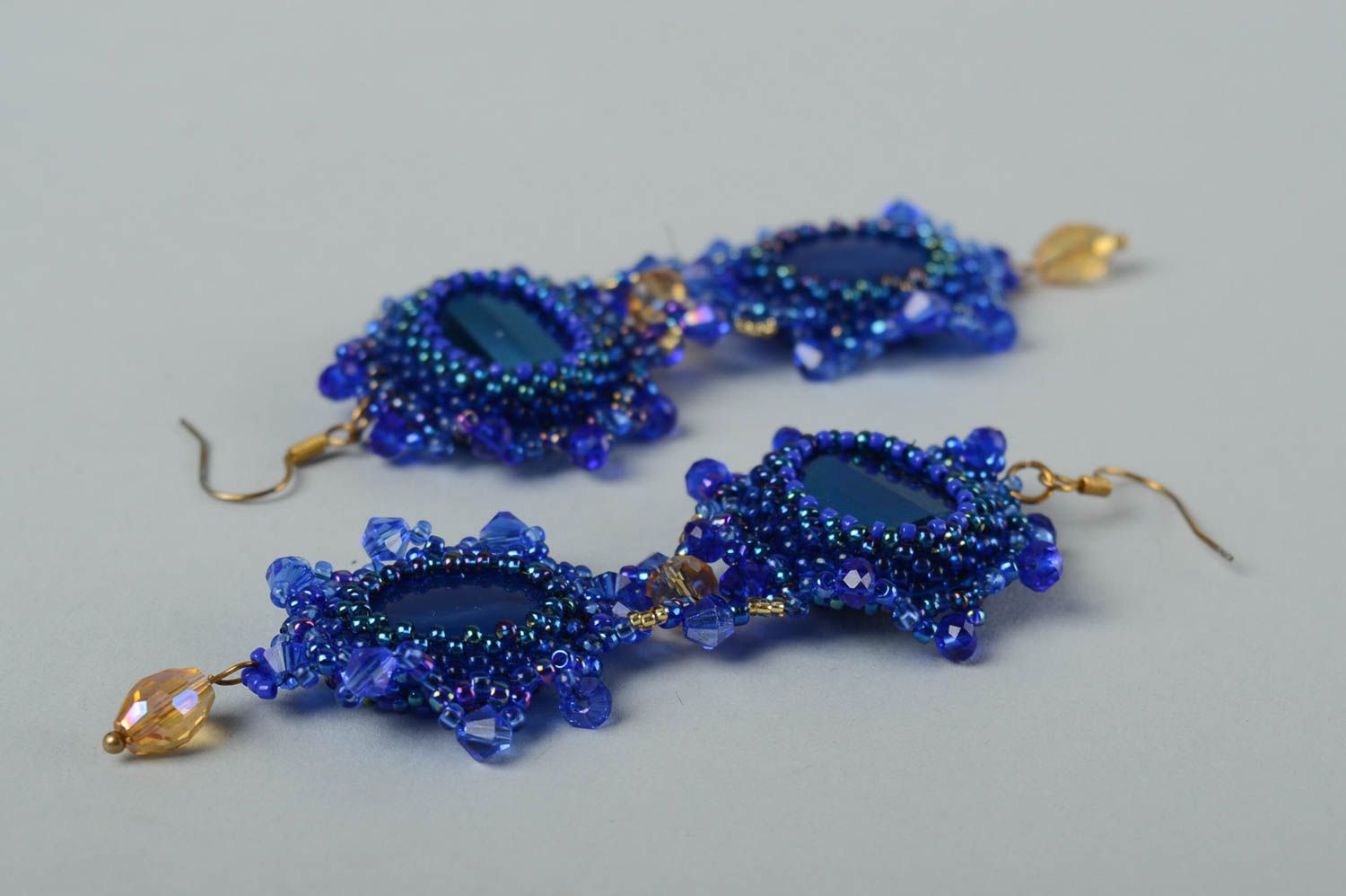 Handmade jewelry blue beaded earrings designer accessories earrings for her photo 4