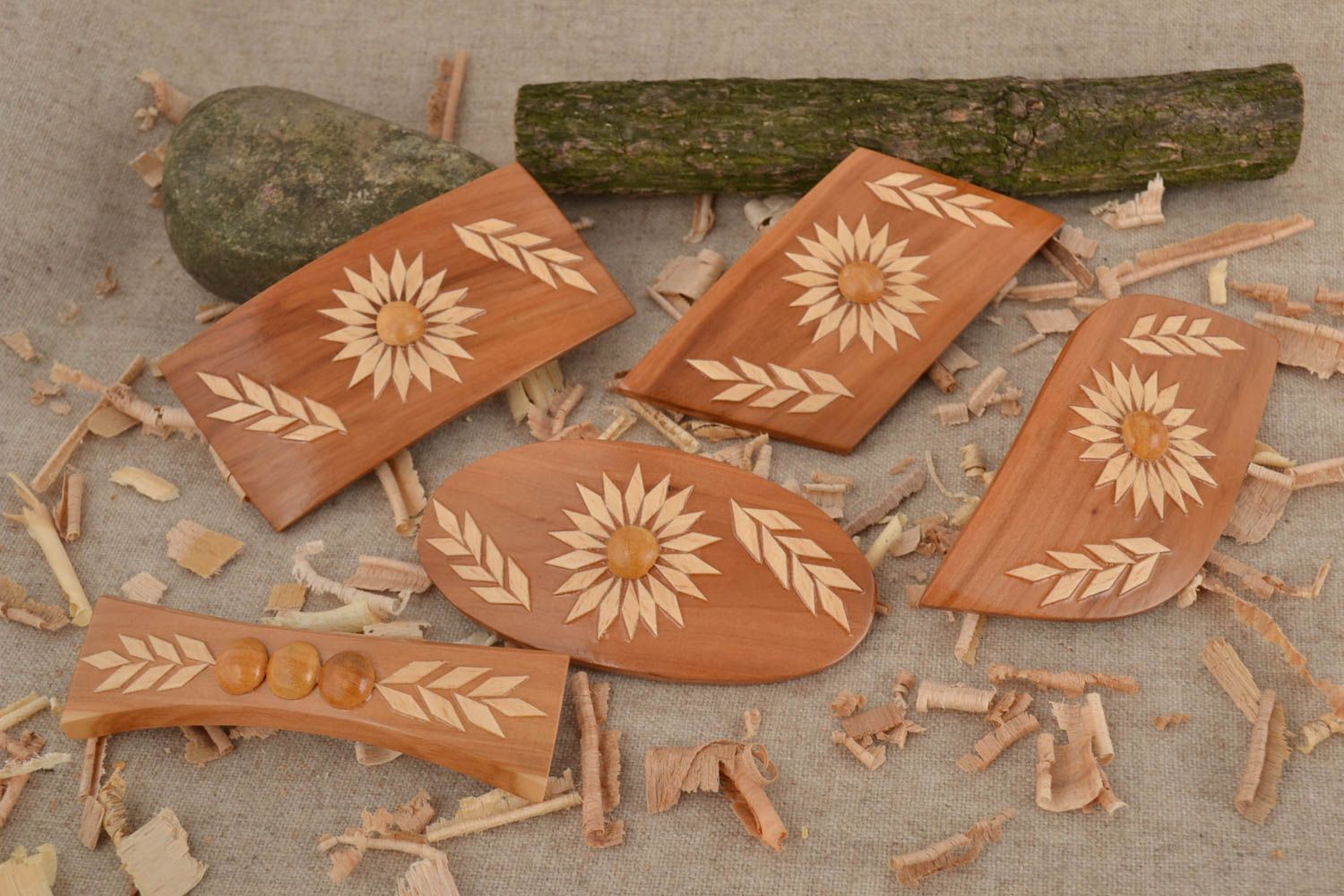 Conjunto de pasadores de pelo artesanales de madera bonitos 5 piezas foto 1