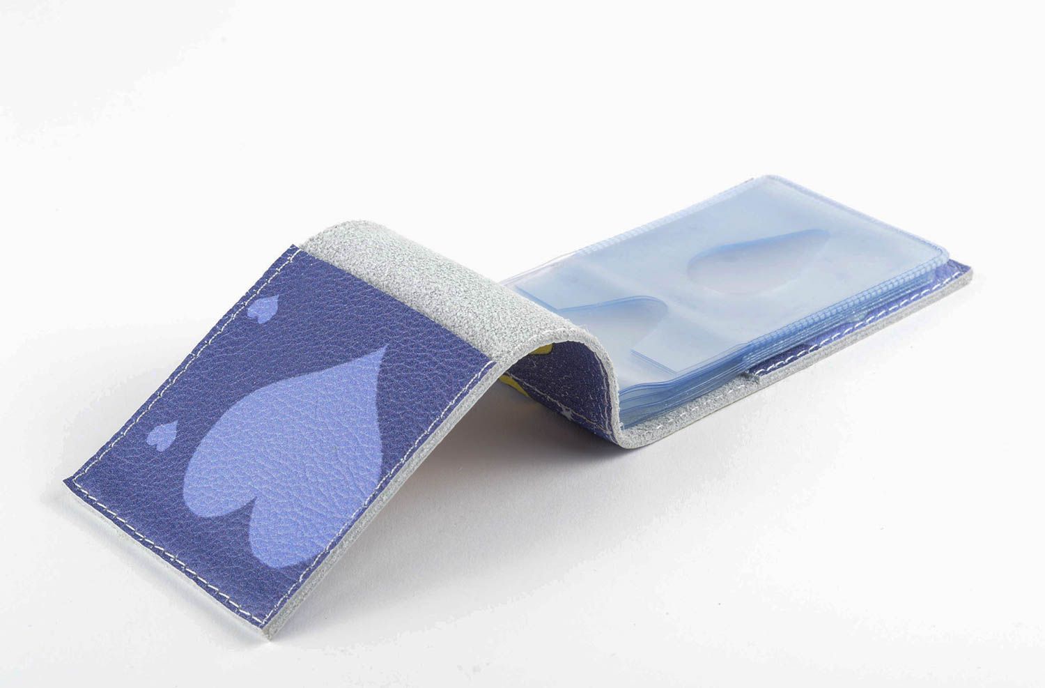Porte-cartes de visite de cuir fait main couleur bleue Cadeau pour femme photo 2