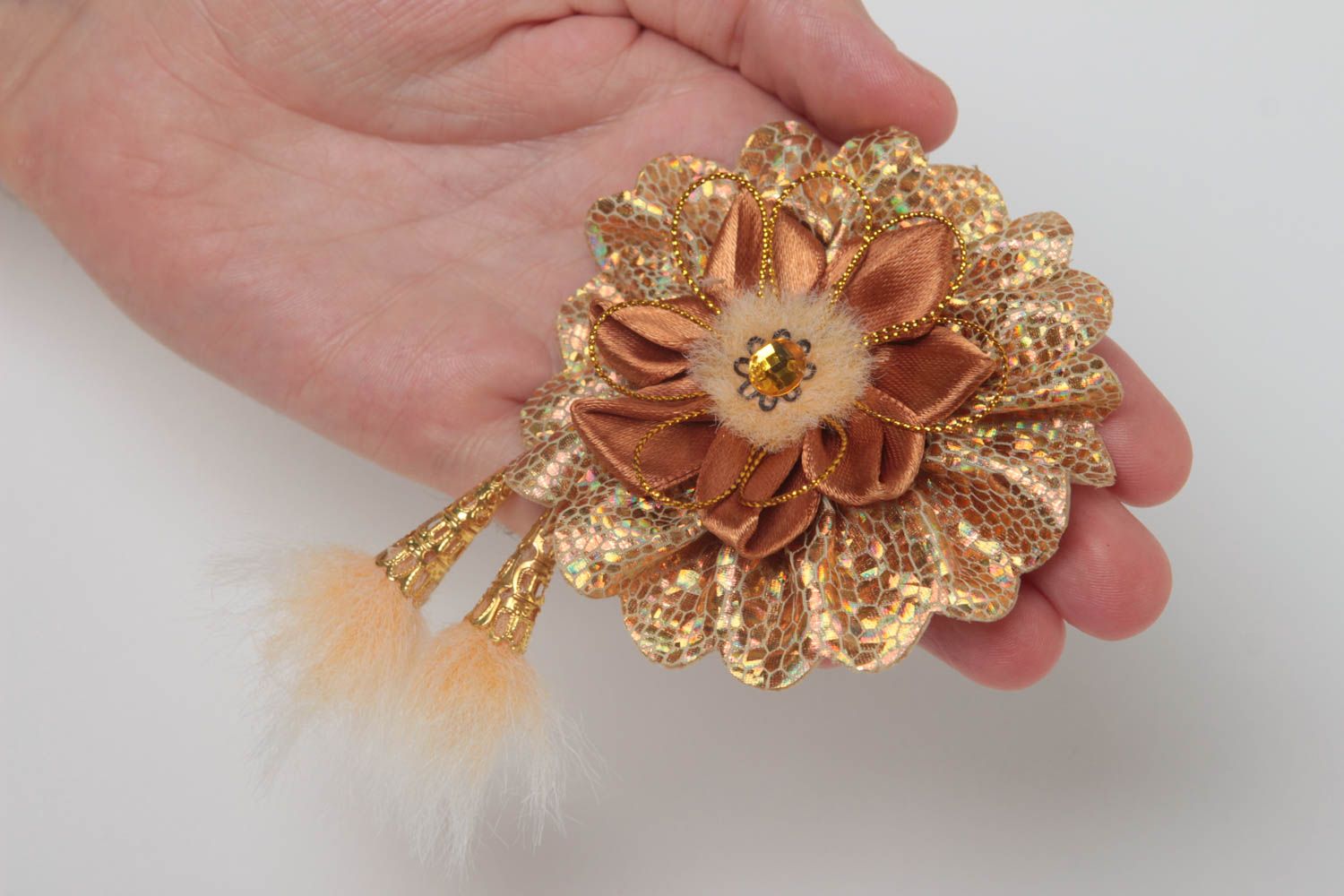 Flower brooch handmade jewelry kanzashi flowers designer accessories gift ideas photo 5