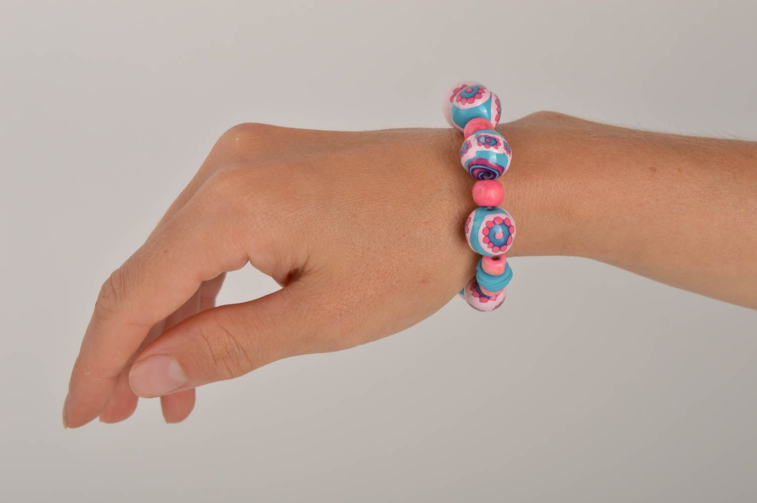 Plastic bead bracelet handmade polymer clay bracelet for girls summer accessory photo 6