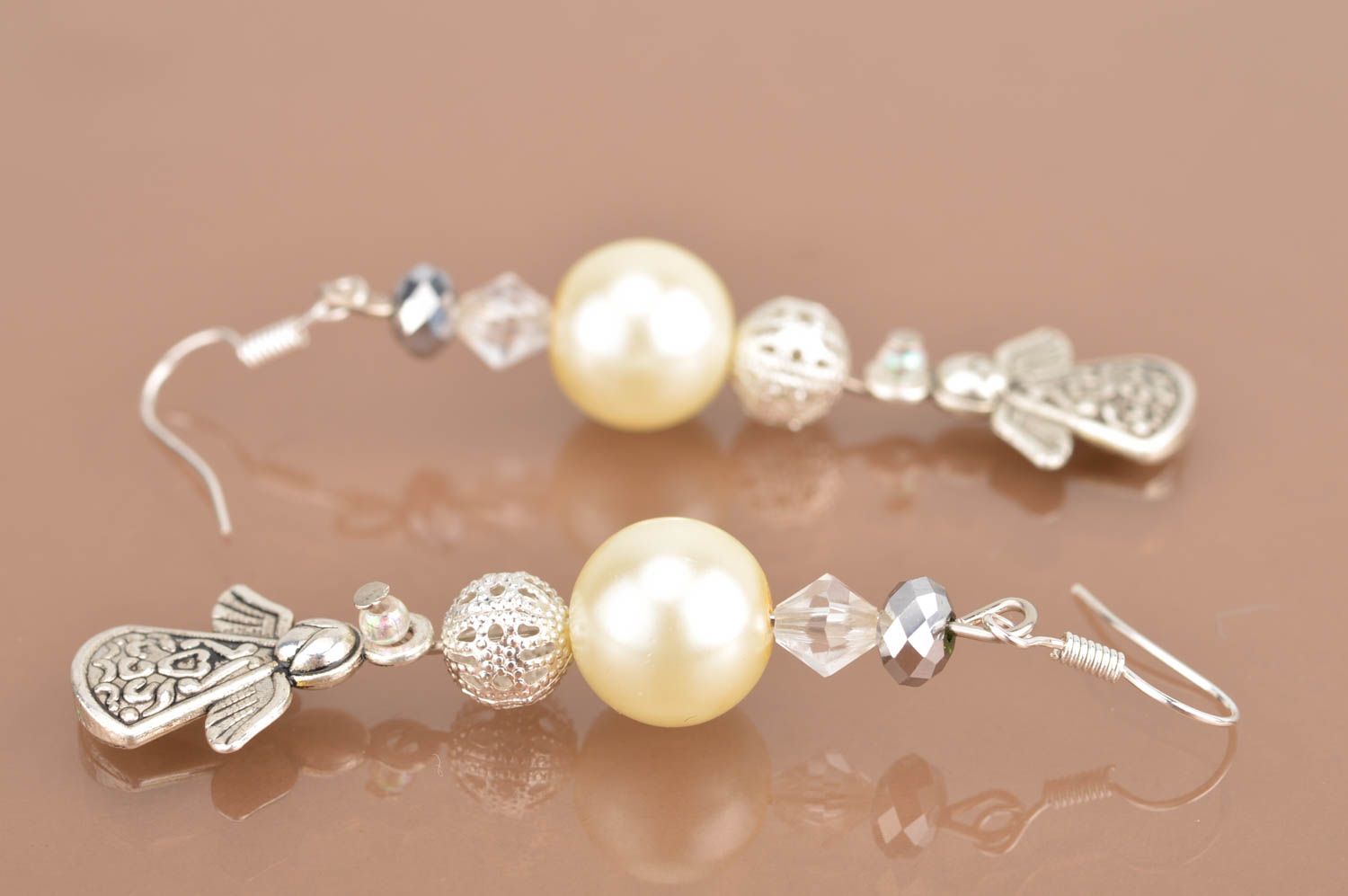 Perlen Ohrringe mit Anhängern künstlerisch schön handgemacht elegant Engel foto 5