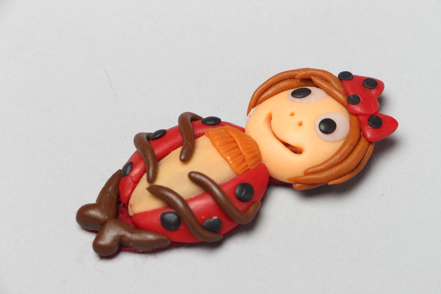 Polymer clay brooch Doll Ladybug photo 1