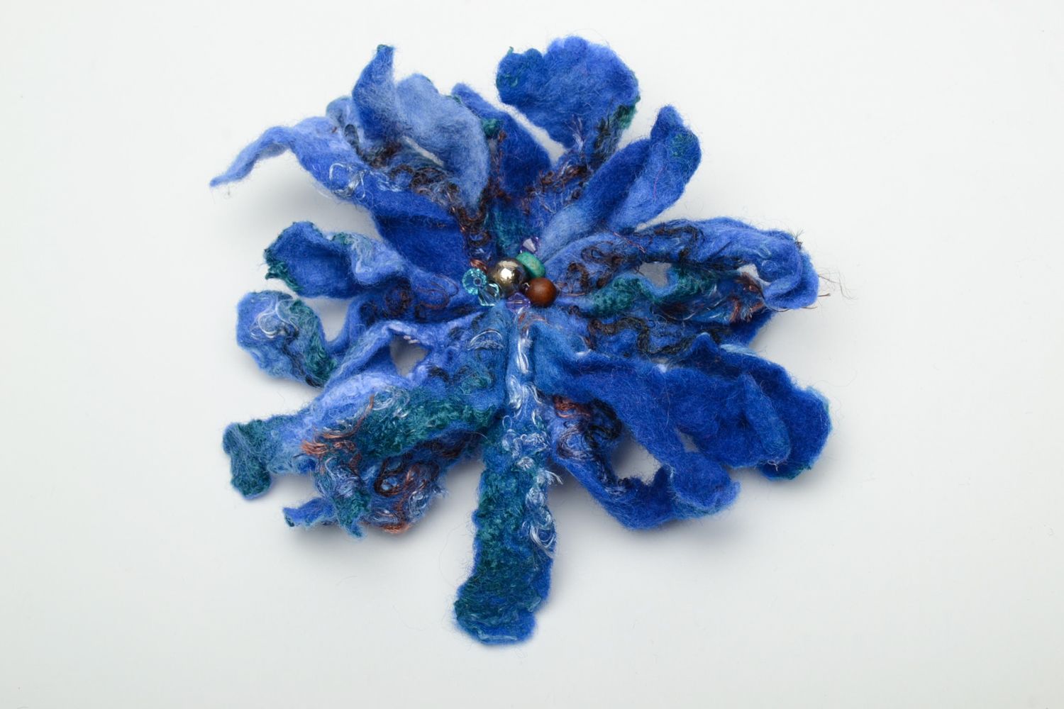 Felted wool brooch in the shape of blue flower photo 3