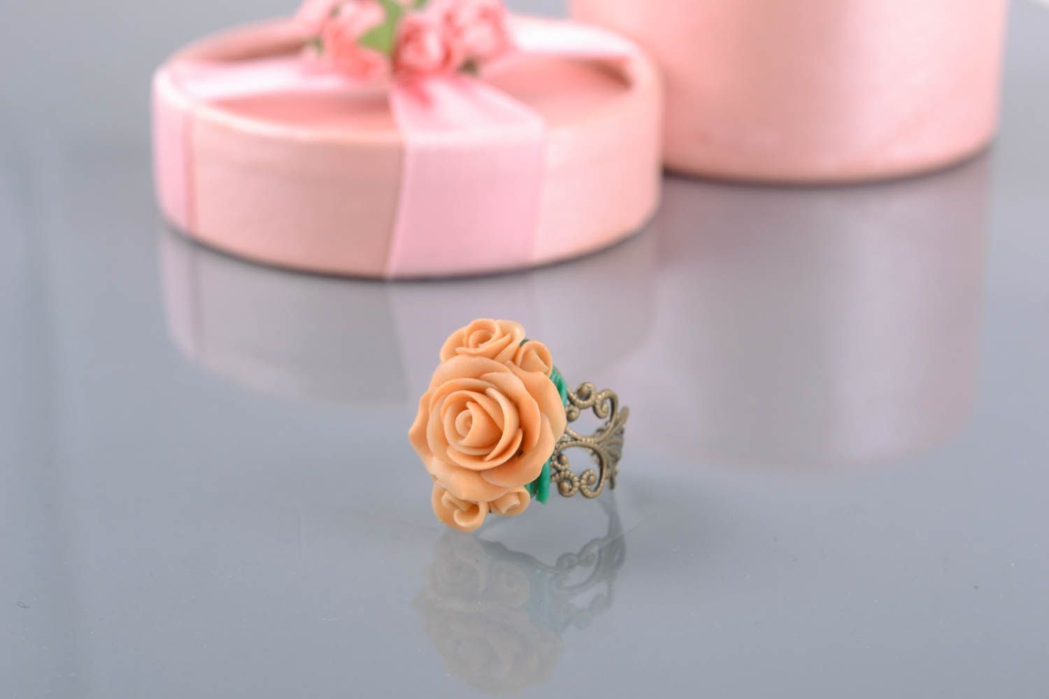 Beautiful unusual polymer clay floral ring photo 1