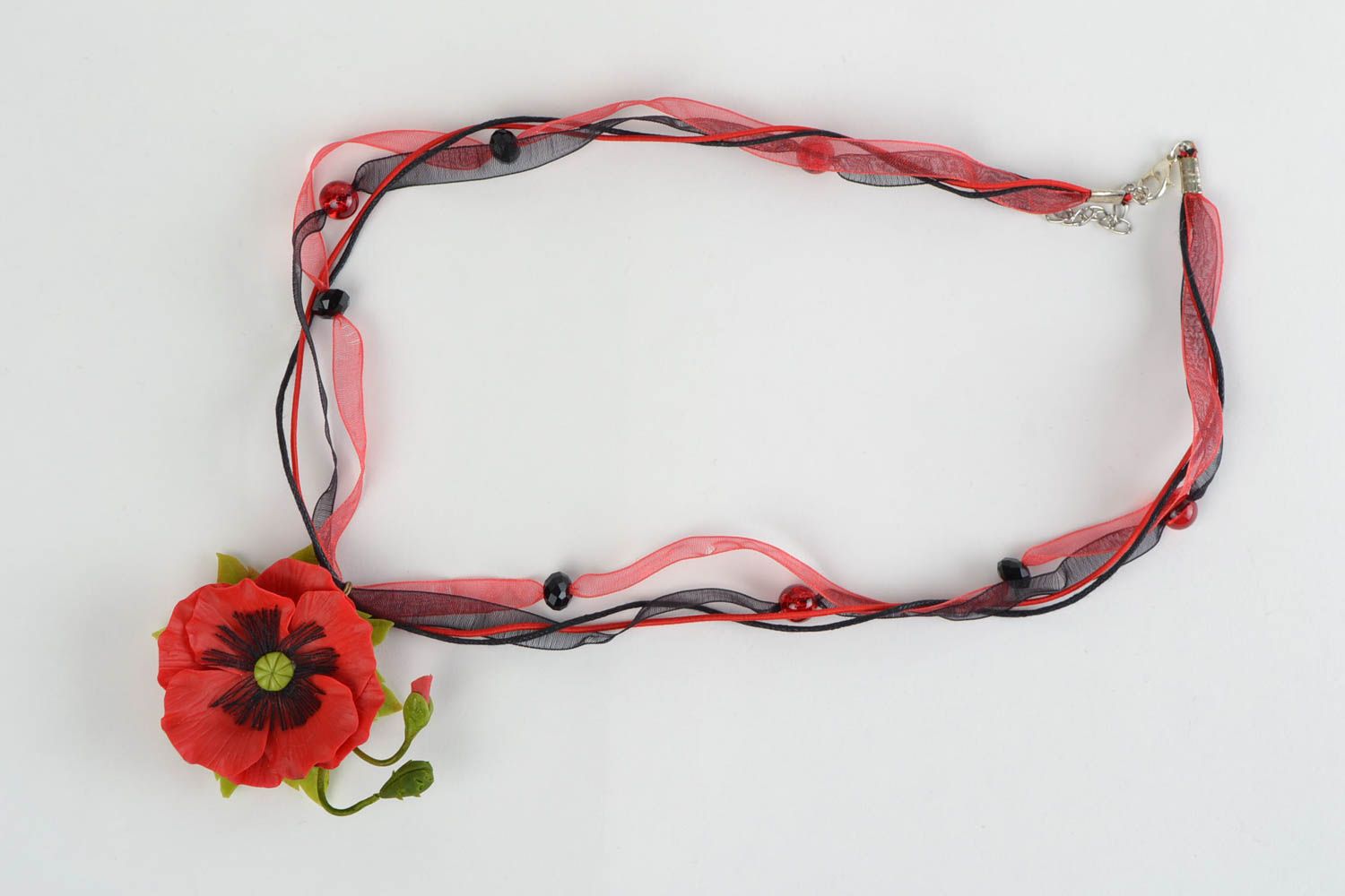 Blume Anhänger aus Porzellan in Form von Mohnblume handmade an Schnur für Frauen foto 2