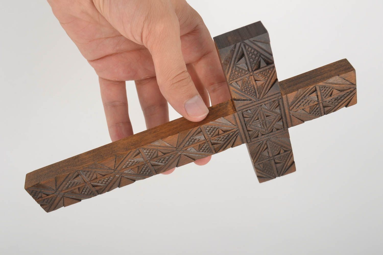 Croix en bois fait main Objet religieux mural Déco maison talisman original photo 5