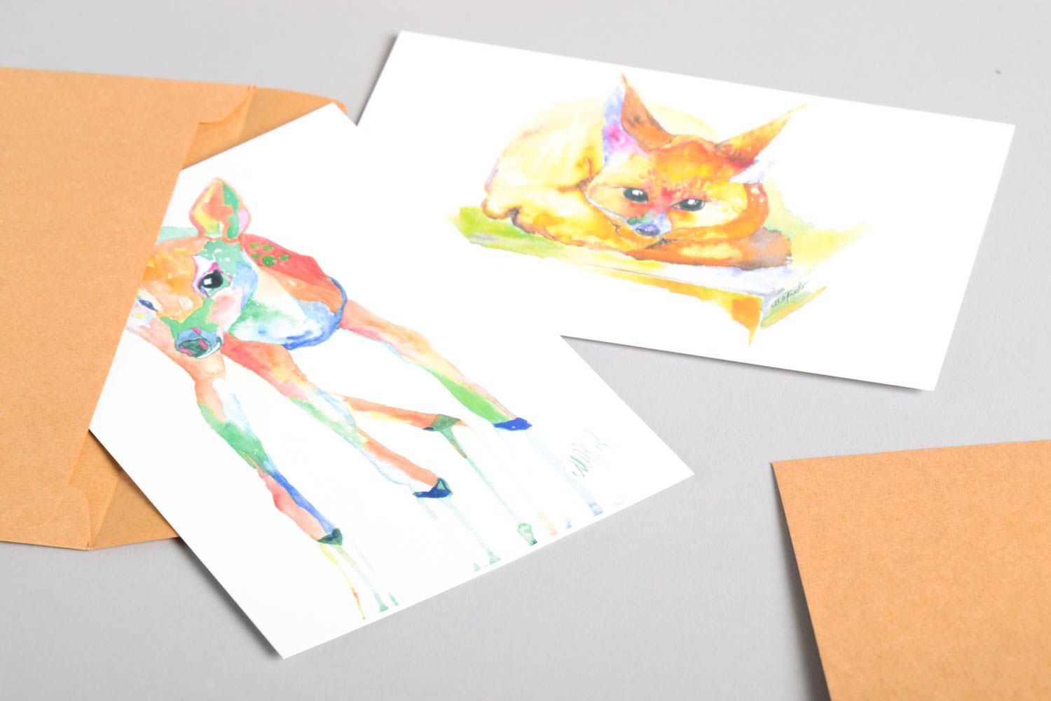 Handmade zwei schöne Grußkarten Geschenk Idee besondere Glückwunschkarten Tiere foto 4
