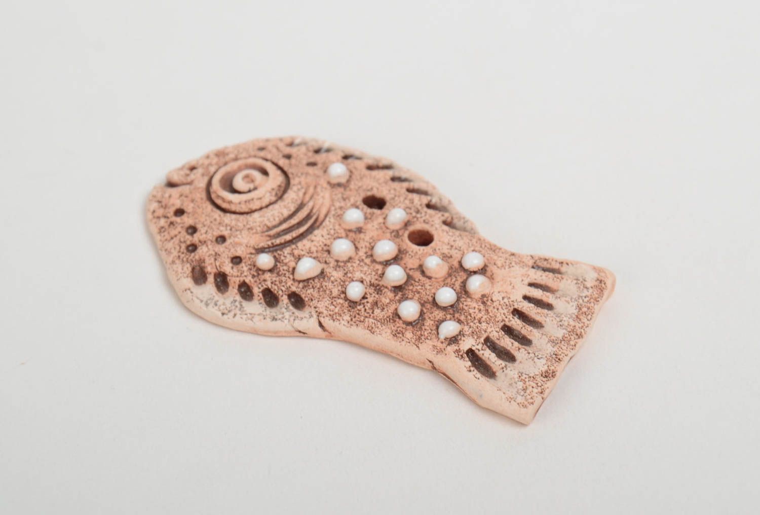 Handmade blank ceramic pendant in the shape of fish for ethnic jewelry making photo 4